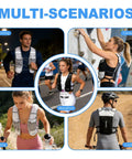 Unisex Hydration Running Vest With Adjustable Chest Straps, Lightweight Nylon Gear For Marathon, Jogging, And Hiking, 1.5L Water Bladder Not Included, 200g Lightweight Build, Gray Color shown in various activities