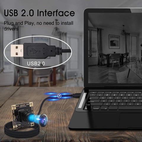 Global Shutter USB Camera Module 720P 60fps High Speed USB Camera Board connected to laptop USB 2.0 interface for machine vision