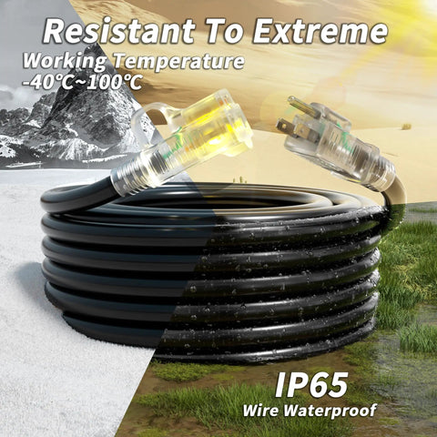 Outdoor Extension Cord 25 Ft Waterproof With Lighted Indicator And Cold Weatherproof To Minus 40 C Rugged 3 Prong