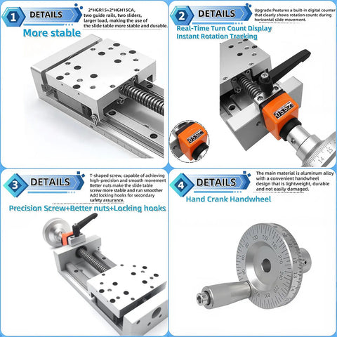 Manual Linear Stage Sliding Table With Digital Readout Z Axis T Type Screw Double Rail 12 Inch Stroke 300mm Travel Heavy Duty