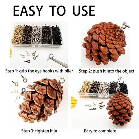 Sweet Gear Mini Screw Eye Hooks Rolling As A Hella Thick 750 Piece Multicolor Stash Built Tough for DIY use with pinecone.