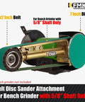 Heavy Duty Two Forty Eight Belt Grinder Attachment With Seven Inch Disc Sander Mount For Bench Grinders And Five Eighths Arbor Rugged Kit features 48x2 inch belt and 7 inch disc.
