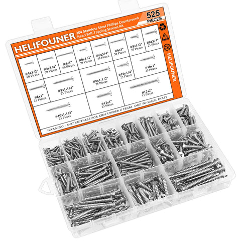 525 Piece Wood Screw Set In 16 Sizes Stainless Steel Self Tapping Phillips Flat Countersunk Wood Screws For Any Project