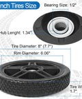 8 Inch Lawn Mower Wheels Kit DIY Friendly Universal 8 Inch Push Mower Wheels With 1/2 Inch Bearing Bolts And Nuts Plastic Replacement Tires For Most Standard Garden Tiller Pressure Washer Hand Truck 2 Pack shown with measurements