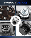 Beefed Up 150 Amp Alternator Replacement For 2014 Through 2019 Silverado Sierra 1500 2500 3500 HD Express Tahoe Suburban Escalade Savana Yukon V6 V8 4.3L 5.3L 6.0L 6.2L 6.6L 12V product details showing connections and pulley