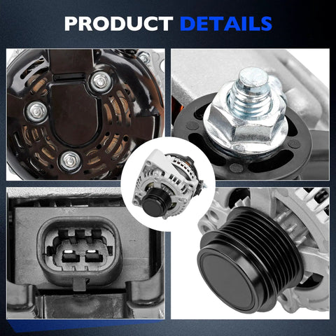 Beefed Up 150 Amp Alternator Replacement For 2014 Through 2019 Silverado Sierra 1500 2500 3500 HD Express Tahoe Suburban Escalade Savana Yukon V6 V8 4.3L 5.3L 6.0L 6.2L 6.6L 12V product details showing connections and pulley