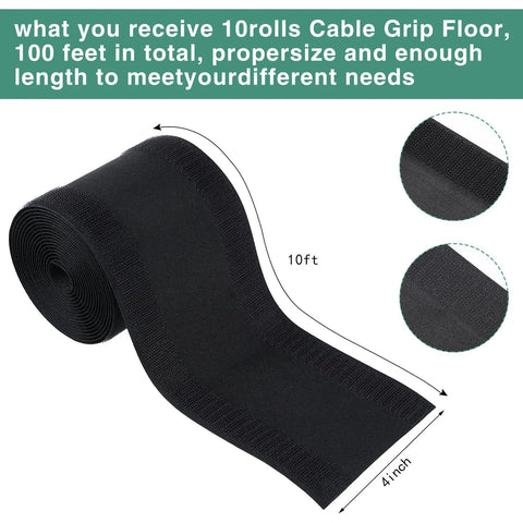Long 98.43 Ft Carpet Cord Cover And Cable Protector Floor Strip For Office And Commercial Spaces Black No Fuss Hook And Loop