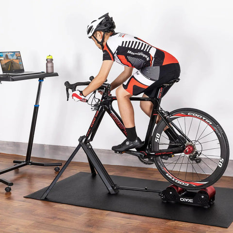 Cyclist using Portable Magnetic Bike Trainer Stand With Adjustable Resistance For Indoor Cycling, Foldable Aluminum Alloy Frame