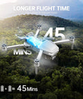 Beginner Friendly Foldable Drone With 4K Camera And Brushless Motors Auto Follow Tap Fly Circle Fly One Key Start Ultra Light Under 249g flying over a forest with a 45-minute flight time