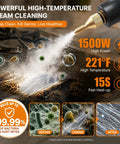 Jarguuo 1500W Handheld Steam Cleaner Boasts Rapid 15 Second Heat Up With 221 Degree High Temp Steam For Effortless Grease Removal featuring high power steam tackling dirt.