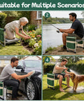 Heavy Duty Garden Kneeler And Seat With 11.5 Inch Wide Pad used for gardening, fishing, car washing, and pet grooming, foldable stool, side view.