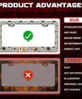 Comparison of Personalize Dog License Plate Frame With Paw Prints and a competitor frame highlighting benefits.