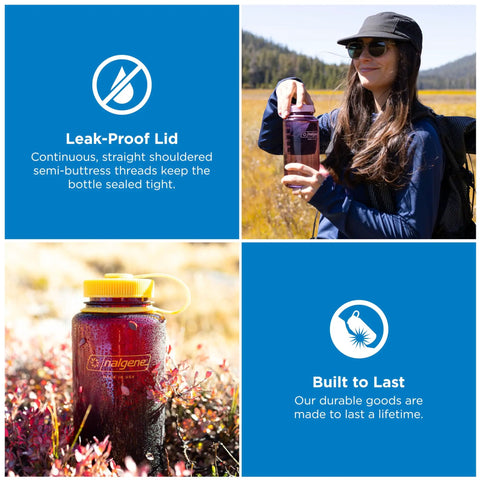 Collage of woman holding amethyst 32 Oz Wide Mouth Water Bottle For Hiking And Gym Use BPA Free Durable Leak Proof.