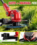 Cordless String Trimmer for Milwaukee M18 Battery, 12-Inch Weed Wacker With Auto Line Feed shown trimming grass.