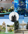 Simple Deluxe bottom-suction submersible water pump with 3 nozzles; for fish tanks, ponds, aquariums, hydroponics.