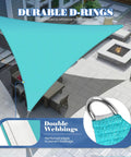 Turquoise 8x8x8 Foot Triangle Sun Shade Sail For Outdoor Patio Pergola Cover HDPE UV Resistant with D-ring and webbing