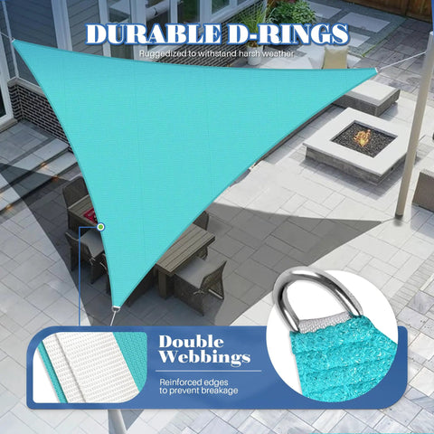 Turquoise 8x8x8 Foot Triangle Sun Shade Sail For Outdoor Patio Pergola Cover HDPE UV Resistant with D-ring and webbing
