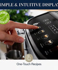 Craft Barista Level Shots At Home With This Renewed Espresso Machine Featuring A Manual Frother And Four Built In Recipes For Rich Crema Your Daily Coffee Fix Hits Different Right Now, finger selecting recipe on display.