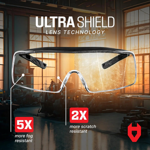 Top Shelf Anti Fog Safety Glasses Designed To Sit Easily Over Glasses With Scratch Proof Lenses Fully adjustable temples and fog-resistant design.