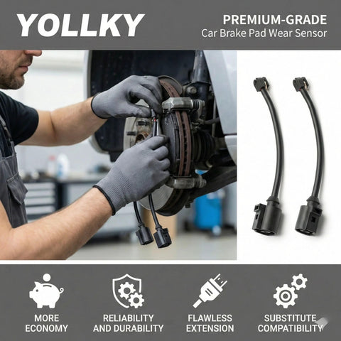 Rear brake pad wear sensor set, 2-pack with black cables, for VW Touareg, Porsche Cayenne, Panamera.
