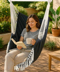 Hammock Chair Swing With Steel Spreader Bar Supports Up To 500 Lbs Two Cushions Included Portable Hanging Chair outdoor use