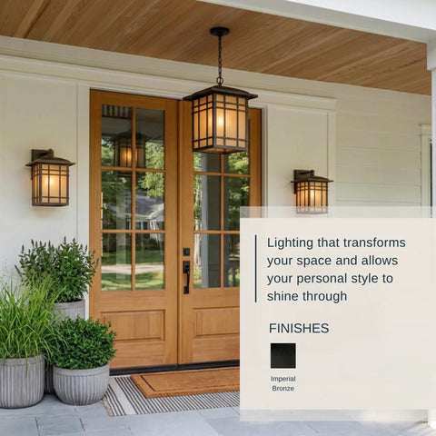 Hillcrest 13 Inch Mission Style Outdoor Wall Sconce Imperial Bronze with linen glass on porch entryway
