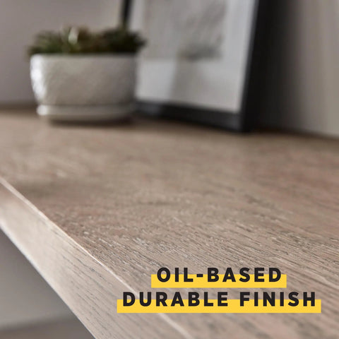 Close-up of a wood surface with an oil-based durable finish using Quick Dry Oil Based Polyurethane Spray For Interior Woodwork Clear Semi Gloss Top Coat Durable Scratch Shield Straight From The Can Aerosol Spray Easy Diy Cabinet Furniture Finish.
