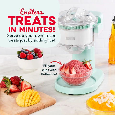 Countertop Shaved Ice Maker Whip Up Fresh Snow Cones And Frosty Slushies Quick Like That Fast Frozen Dessert Machine Easy Peasy Cleanup Summer Vibes Ready Aqua with shaved ice and toppings.