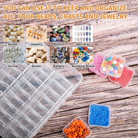 Clear Bead And Small Parts Storage Organizer Case With 30 Mini Compartments, Hinged Lid, And Label Stickers, Grab And Go Ready