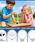 Children assembling Solar Powered Windmill Kit for Desk and Home Decor, outdoors with components labeled for educational use.
