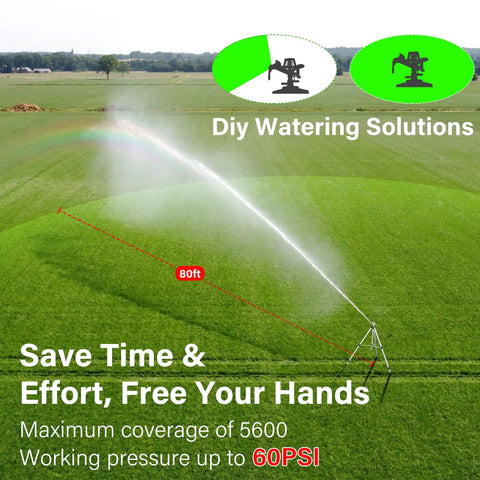 Heavy Duty Tripod Sprinkler With Brass Nozzle For Yard Coverage, 360 Degree Rotating Sprinkler watering large grass area