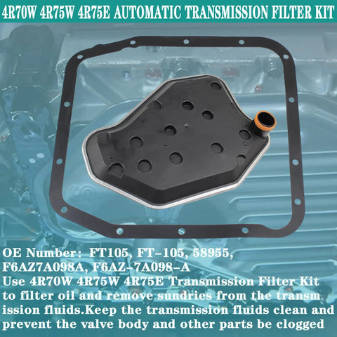 Pro Grade Heavy Duty Automatic Transmission Filter Kit For 4R70W 4R75W And 4R75E with gasket on metal surface