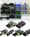 Dope 374 Piece Weather-Pack Connector Kit With Sealed Automotive Terminals For 1 To 3 Pin Holes Perfect For 20 Amp Wiring And 10 To 20 Gauge Cabled Electronics Projects, assorted connectors in organizer