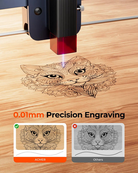 3.5W Laser Engraver With 130x130mm Work Area demonstrating precision engraving on wood with a cat face design.