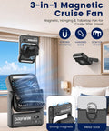 Cruise Certified Portable Fan With Night Light 10000mAh Ultra Slim Travel Fan 4 Speed Modes Hook Design in a cruise ship room