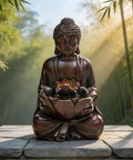 Chill Zen Buddha Outdoor Water Fountain 19 Inch Handcrafted Statue Water Feature with soothing waterfalls and lights in garden