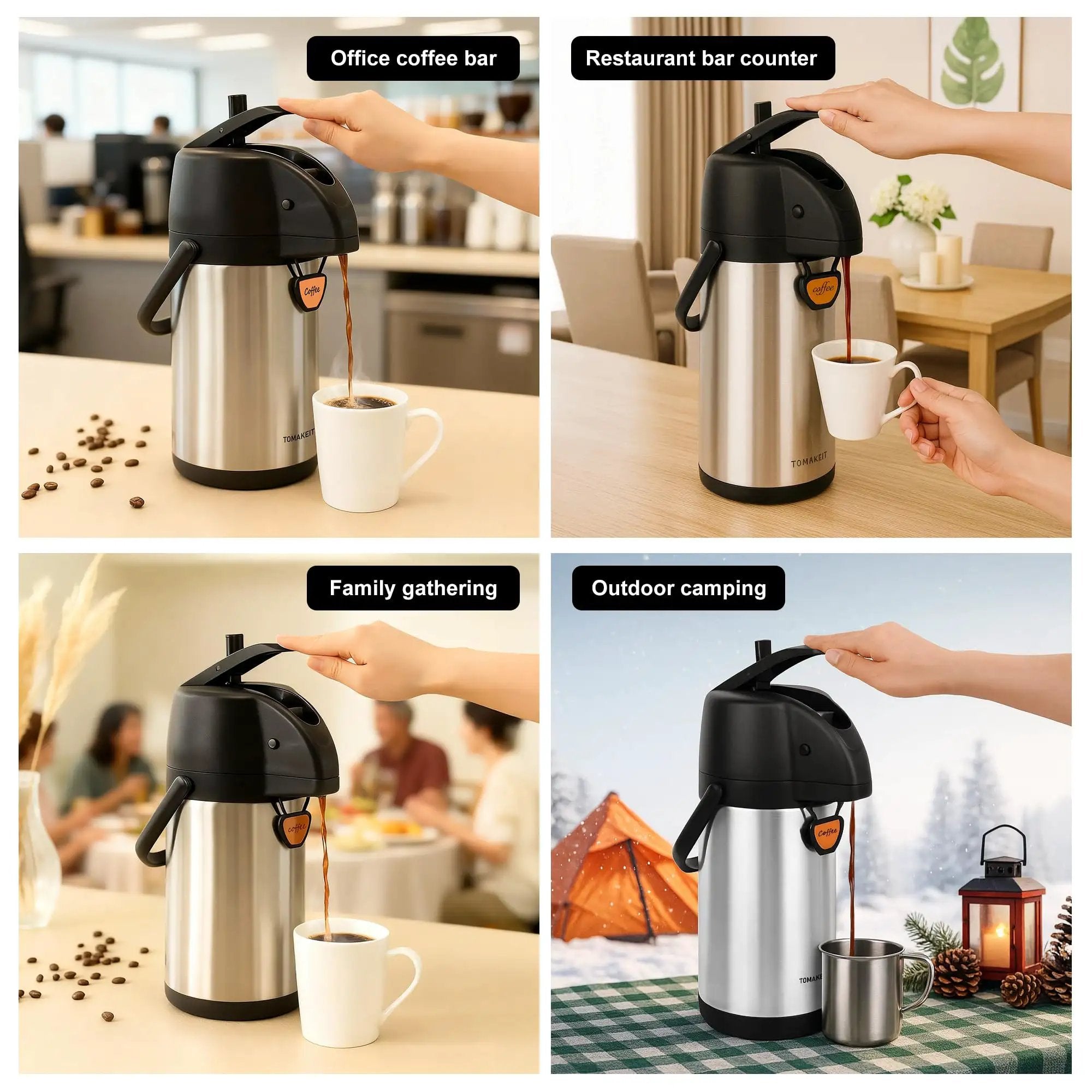 Pump Action Airpot Coffee Dispenser 3L Thermal Carafe ✓