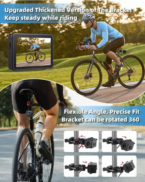 Bike Rear View Cam With 10000mAh Rechargeable Battery 360 Degree Rotation 5 Inch HD 1080P Display Color And Black And White Night Vision 130 Degree Wide Angle View For Bicycle Mountain And Road Riding
