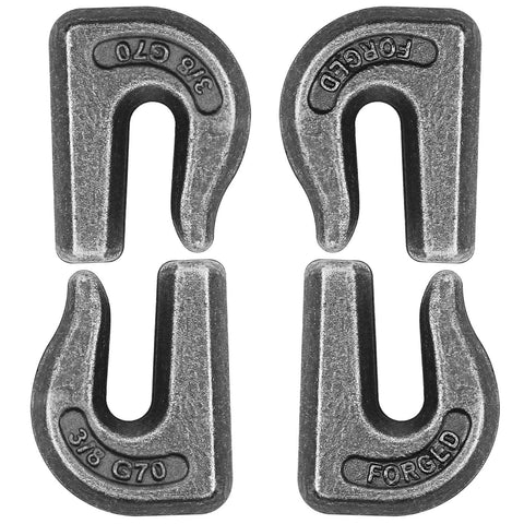 Three Eighth Inch Weld On Grab Hook Set G70 Forged Steel WLL 6600 Lb four pack with slanted bottoms for easy welding