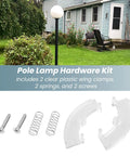 Spring Wing Clamp Hardware Kit For Post Top Replacement showing wing clamps, screws, tension springs in outdoor setting