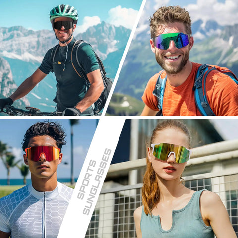 Top Tier Wrap Around Sports Sunglasses For Men And Women Drip In Style With Uv400 Eye Protection And Wide One Piece Lens Built Tough For Baseball Biking And Dirt Trails, featuring various users outdoors.