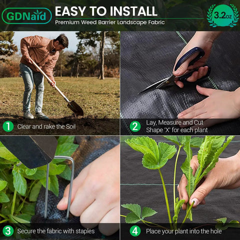 Steps to install Heavy Duty Weed Barrier Landscape Fabric 3ft X 100ft 3.2oz Woven Garden Cloth for Beds and Lawns