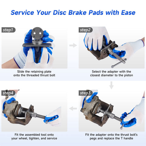 Orion Motor Tech 2-in-1 brake caliper compression and bleeder kit; handheld vacuum pump with thrust bolt and adapters.