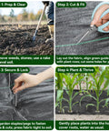 Four-step gardening guide showing use of Heavy Duty Weed Barrier Fabric For Gardens And Lawns, 3.2 X 16.4 Ft Premium Landscape Fabric