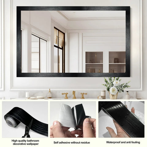 Bathroom mirror and self-adhesive tape, waterproof, for interior decor, showing Self Adhesive Wood Grain Repair Tape 2.4 Inch By 15 Foot Red Oak Finish.