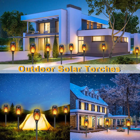 14 Pack Solar Torches With Flickering Flames 12 LED Outdoor Tiki Torch Lights Waterproof For Garden Patio Yard Pathway