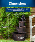 40 Inch Rustic Tiered Barrel Water Fountain For Outdoors with three barrel tiers and old-fashioned pump, showing dimensions