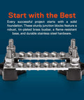 Hardcore 12V Power Distribution Terminal Block And Battery Bus Bar Kit With Insulated Negative Positive Terminals For Trucks RV Boats And ATV Rigs, showing robust brass busbar.