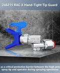 Close-up of 7/8 Inch Thread Hand Tight Tip Guard With Blue Base G7/8 Tip Reversible Spray Nozzle Set on a stone surface