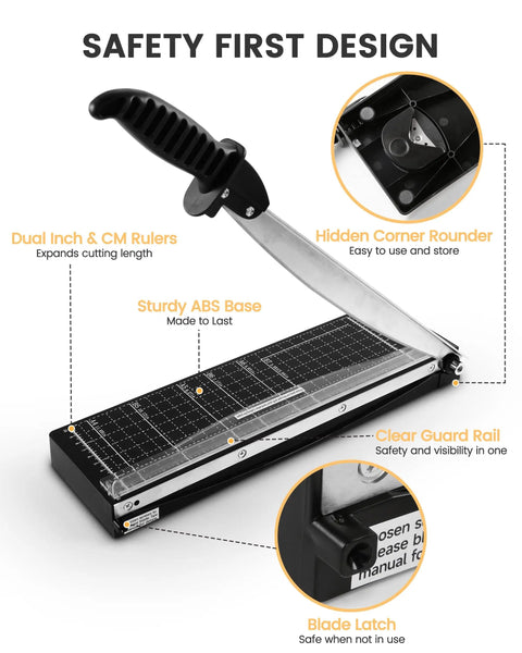 Heavy Duty Paper Trimmer 12 Inch With Steel Blade And Alignment Grid For Smooth Cardstock Slicing Zero Hassle Build Handles Bulk Jobs Like A Dream Perfect For Crafting Or Office Delivering Sharp Guillotine Cuts Quick